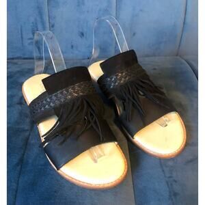Liebeskind Berlin Anthropologie Sandals Black Leather Fringe Suede U.S. Size 6.5